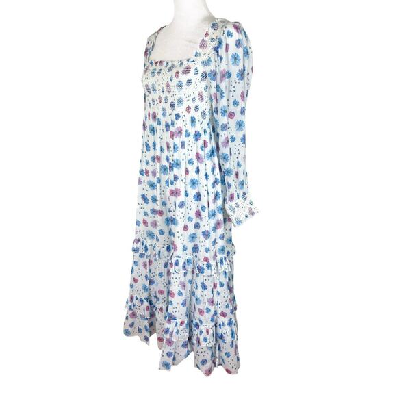 LoveShackFancy Miri Floral Cotton Midi Dress Smocked Tiered Slit Size Small - Picture 7 of 9
